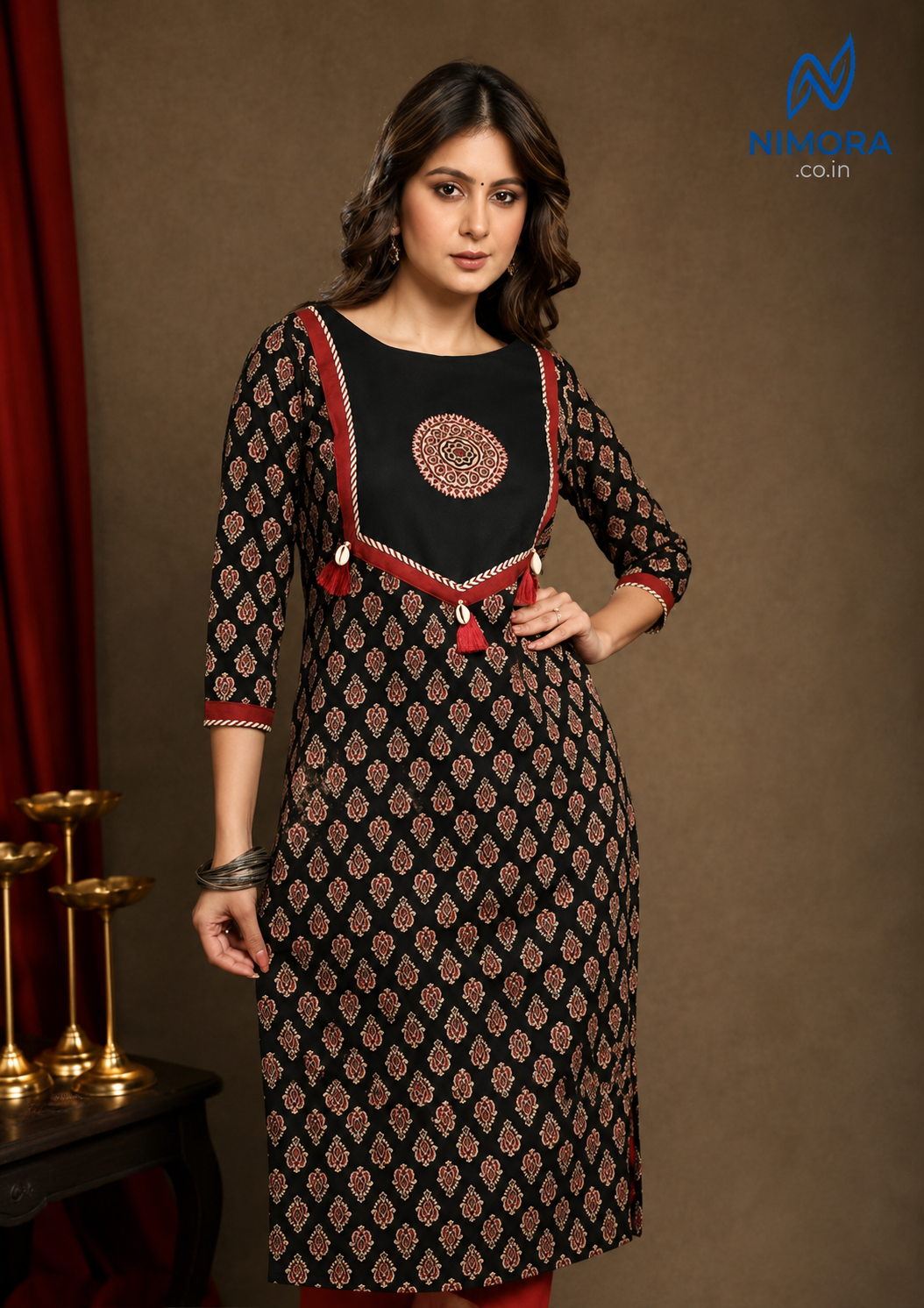 Traditional Cotton Ajrakh Printed Kurti For Women| college wear short kurtis Satna Nimora