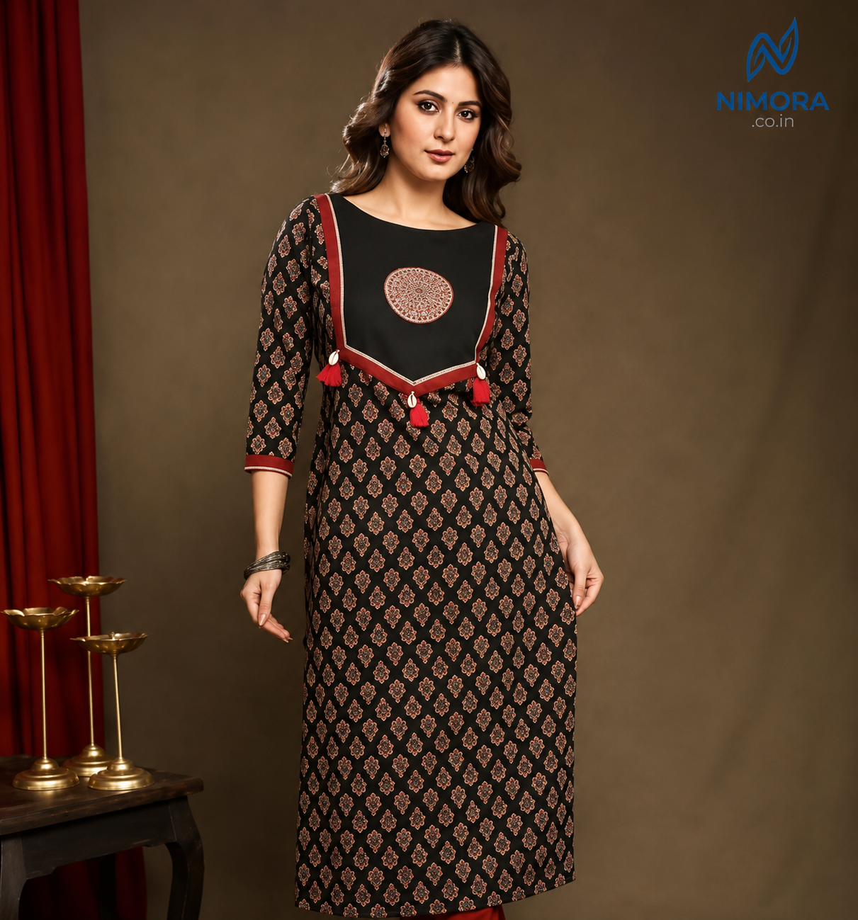 Traditional Cotton Ajrakh Printed Kurti For Women| college wear short kurtis Satna Nimora