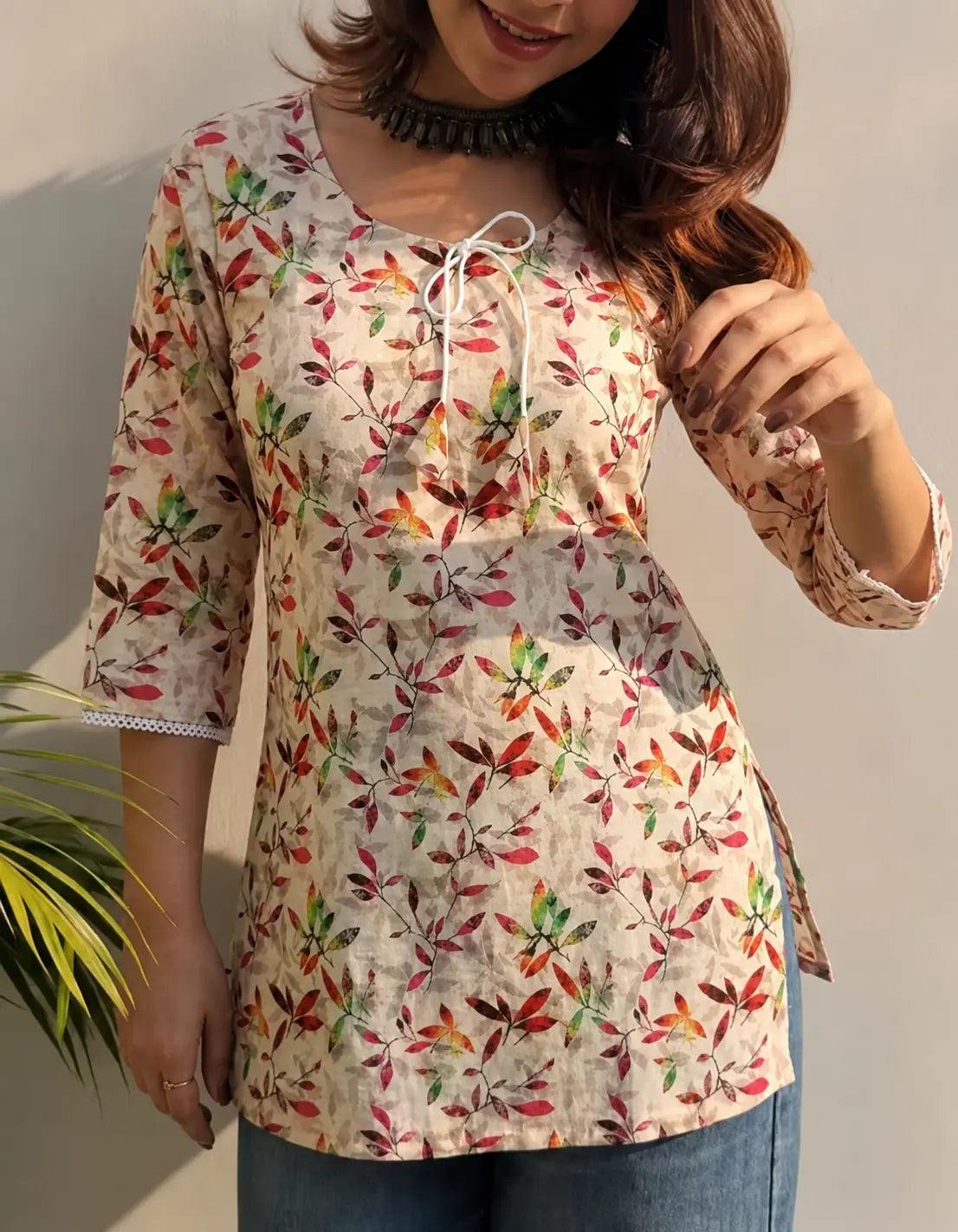 Women Multi-Cream "College wear short kurtis satna" My Store