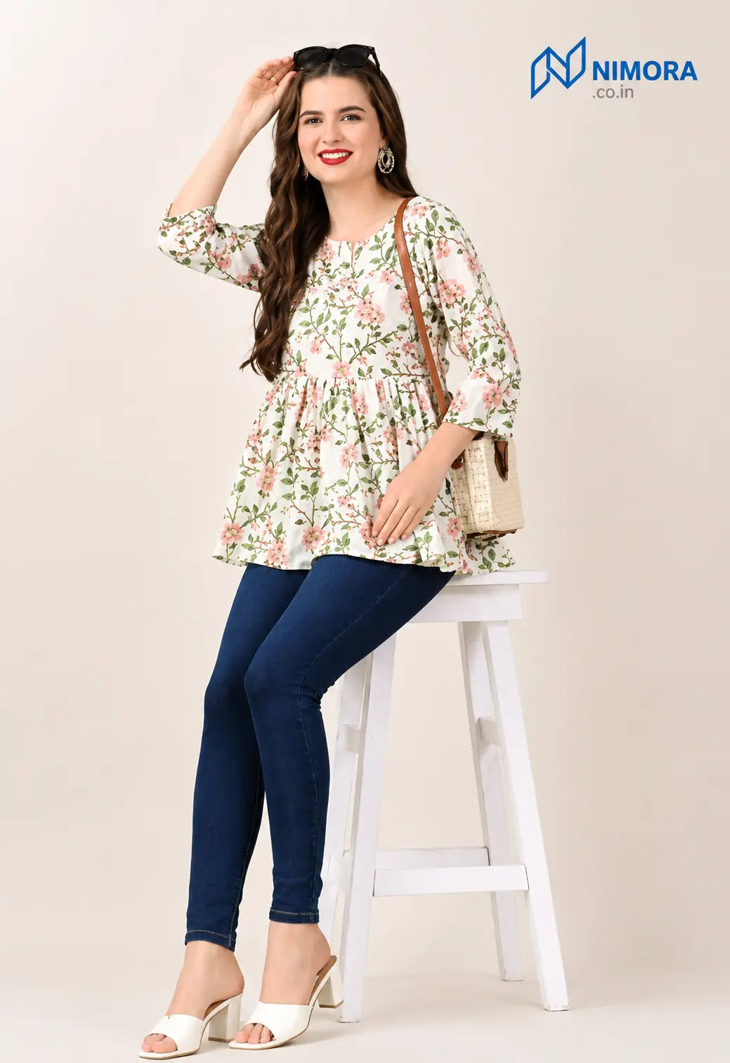 Women's floral print top | college wear short kurtis s Nimora